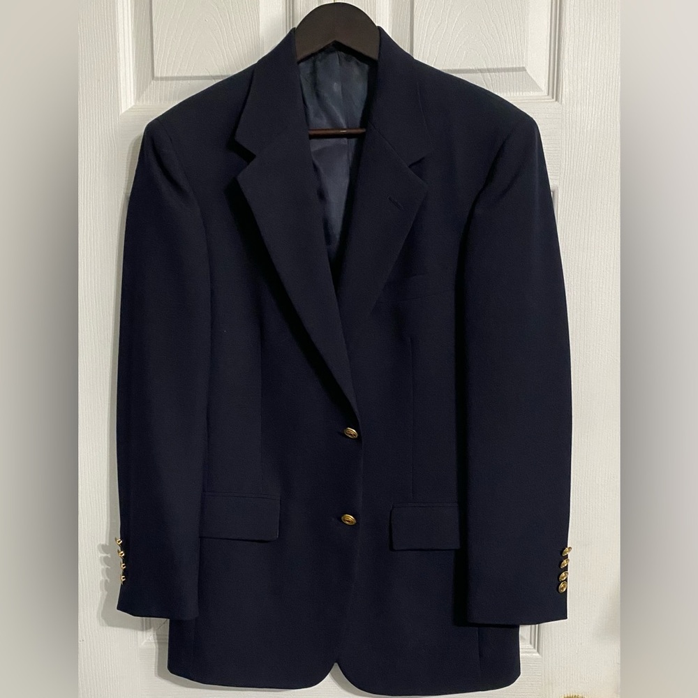 Wimbledon of England Navy Blue Gold Button Blazer Sport Coat 36R Wool Blend